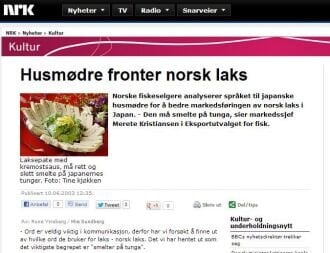 NRK artikkel med overskriften "Husmødre fronter norsk laks".